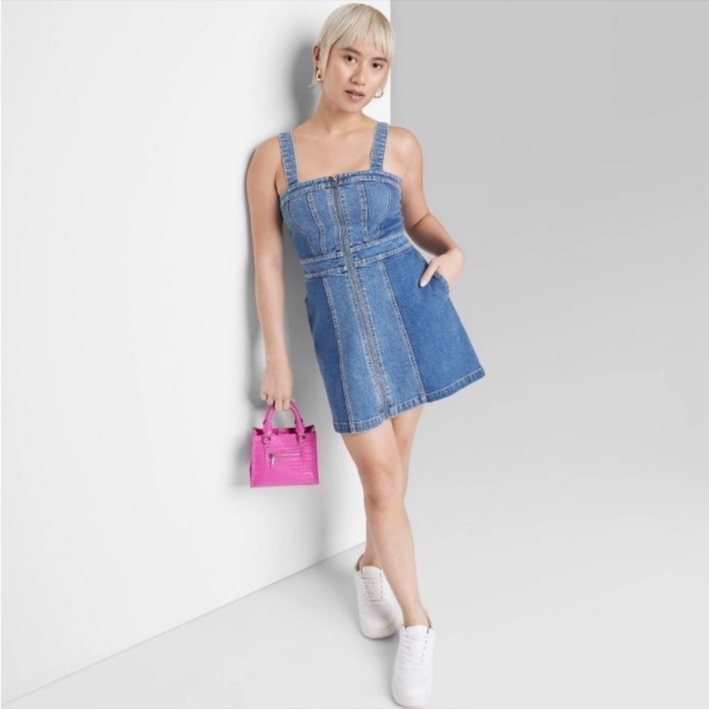 Denim Mini Pinafore - Medium Wash
Patchwork NWT N… - image 1